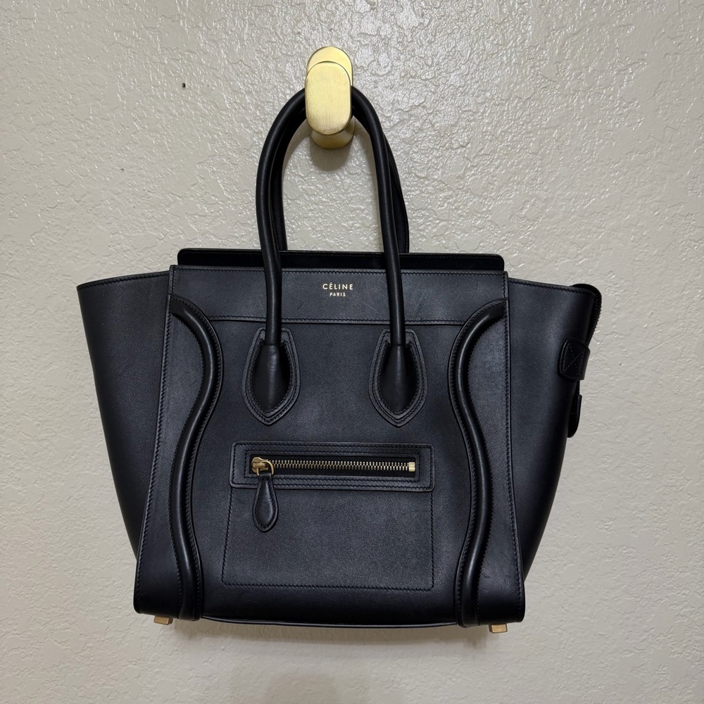 Auth Celine black Calfskin Micro Luggage Tote bag - Picture 1 of 14
